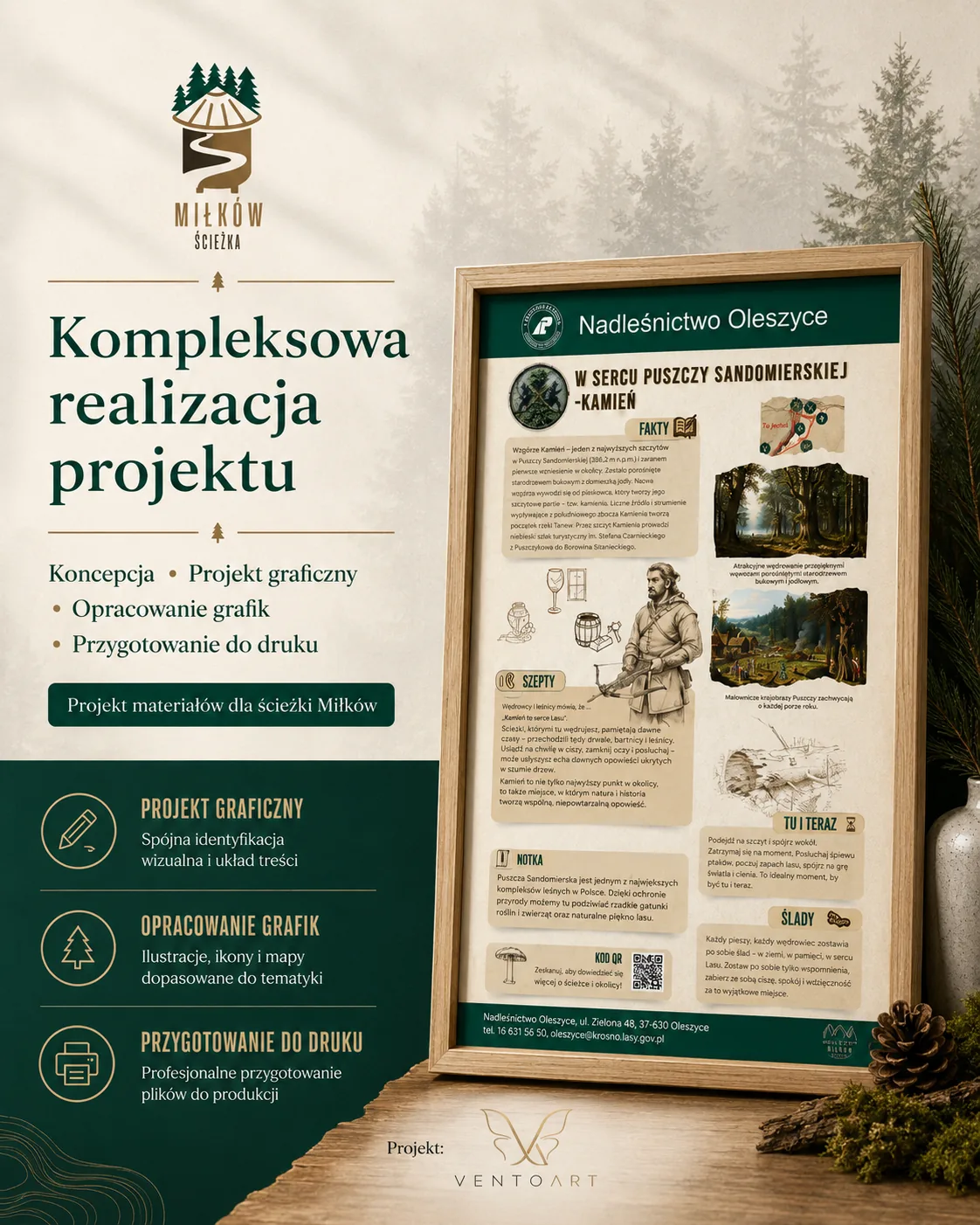 Projekt materiałów dla ścieżki Miłków - tablica informacyjna dla Nadleśnictwa Oleszyce